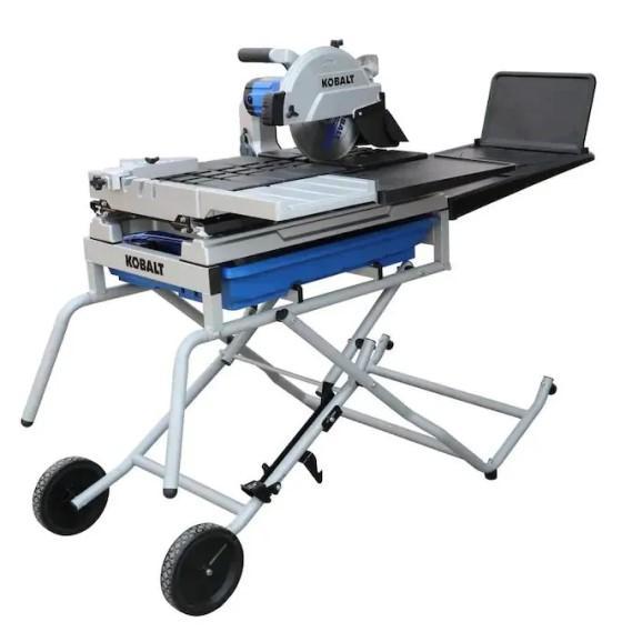 Kobalt Table Tile Saw with Stand, Kobalt Floor Cabinet, Craftsman High Velocity Fan - MSRP $2,267