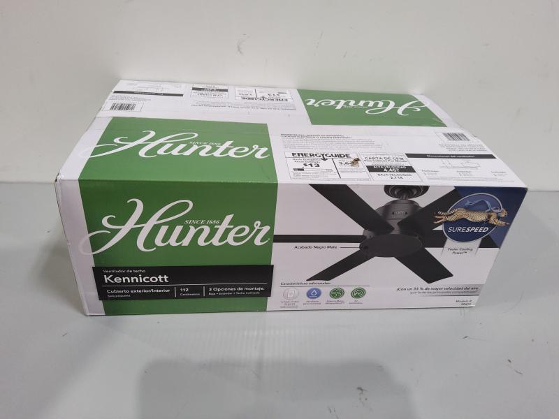 Hunter Fan Company Kennicott 44" Indoor/Outdoor Casual Ceiling Fan Without Lights, Matte Black Finish - MSRP $269