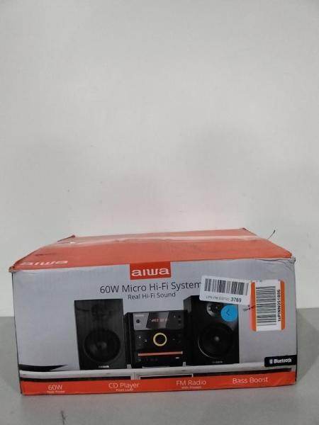 Aiwa 60W Bluetooth Micro System with Bookshelf Speakers and CD Player, FM Radio, USB Playback, Aux Input - MSRP $149