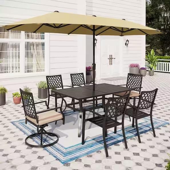 Seasonal - PHI VILLA 8pc Metal Patio Outdoor Dining Set & Lumisource Daniella High Back Bench - Est Retail $1,410