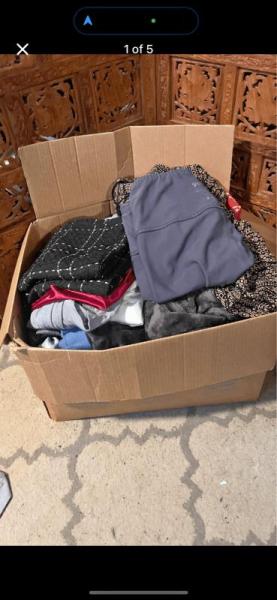 Medium box full of clothing, shoes accessories