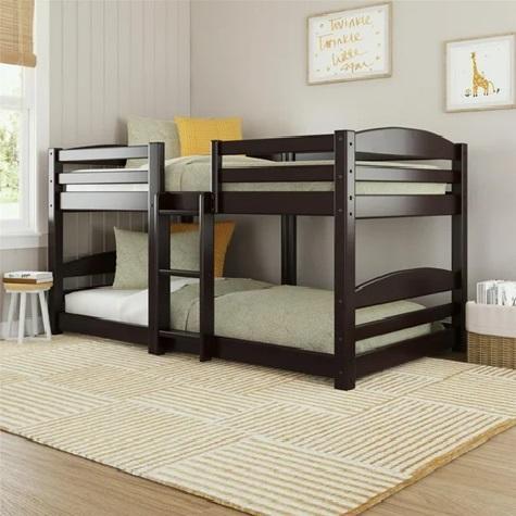 Furniture - Birley Low Wood Bunk Bed, DHP Dakota Tufted Upholstered Platform Bed - MSRP $1,998
