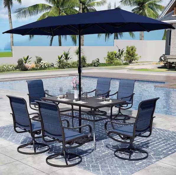 Seasonal - PHI VILLA Black 8pc Metal Patio Outdoor Dining Set, Moosprr, Crestlive Products - Est Retail $2,285