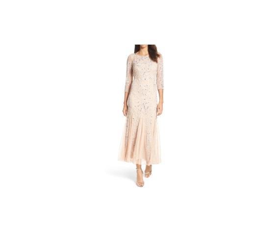 Apparel - Pisarro Nights Illusion Sleeve Beaded A-Line Gown, Bernardo Camelot Wool Coat, Frame - Original MSRP $2,215
