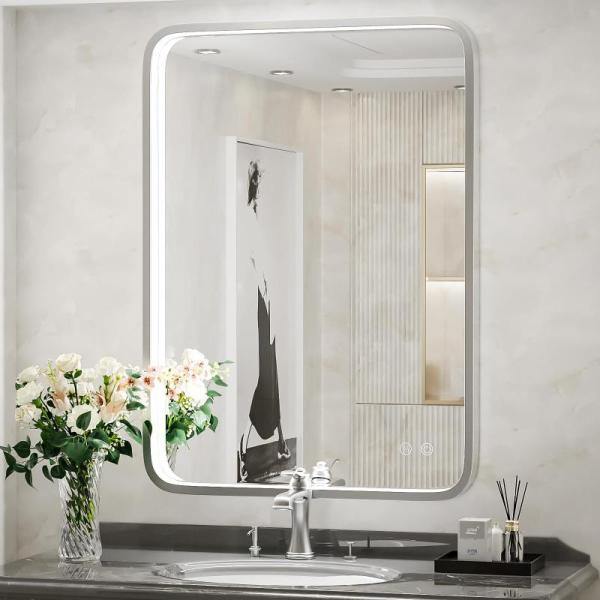 FTOTI 28x36 Inch LED Mirror for BathroomBrushed Sliver - MSRP $239