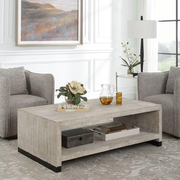 Fixtures - Bosk Coffee Table, Jonathan Y Area Rug, Pfister Contempra Tub & Shower Trim with Showerhead - MSRP $6,513