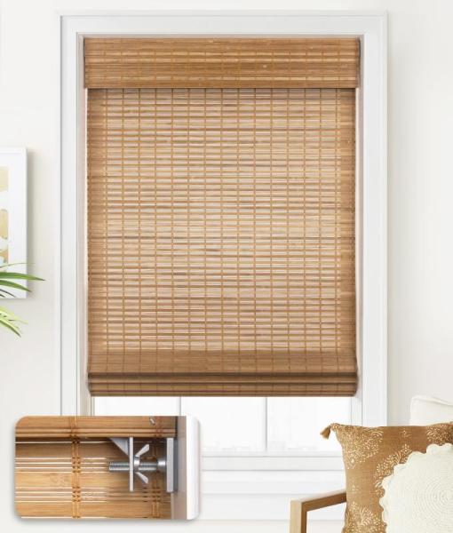 LazBlinds Cordless Bamboo Roman Shades, No Tools No Drill - MSRP $72