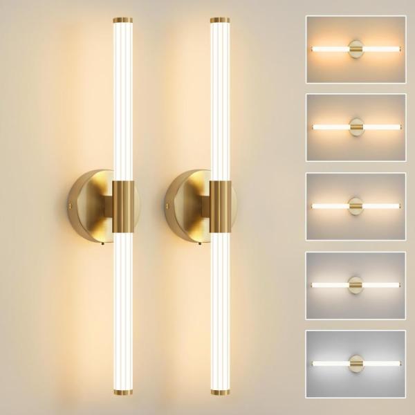 Home Improvement - Gold Wall Sconces, Dimmable LED Bathroom Vanity Lights, Floral Birds Wallpaper - MSRP $2,861