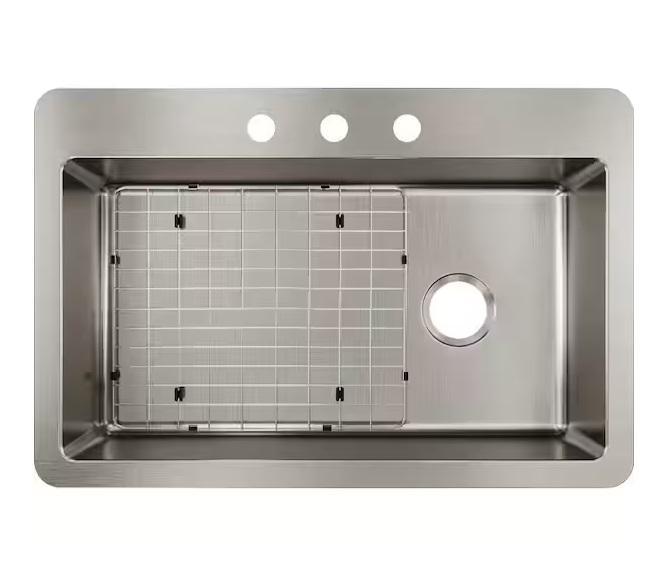 Plumbing - ElkayAvenue 33in Drop-In/Undermount Single Bowl Kitchen Sink, Eridanus, Croydex, HDC - Est Retail $1,206
