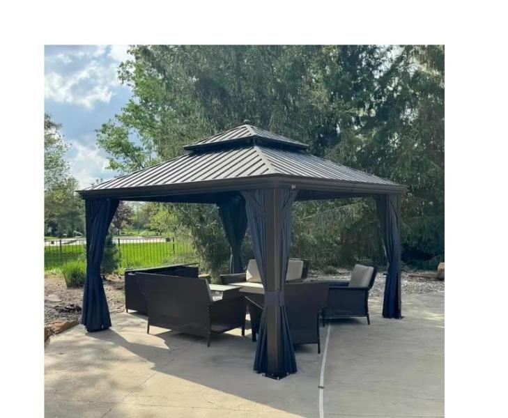 Doors & Windows -Bronze Aluminum Power-Coated Frame Galvanized Steel Hardtop Gazebo - Est Retail $1,547