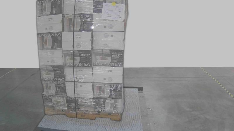 Pallet of Hampton Bay 1-Light Brushed Nickel Rustic Steel Hanging Barn Light Warehouse Pendants - Est Retail $1,506