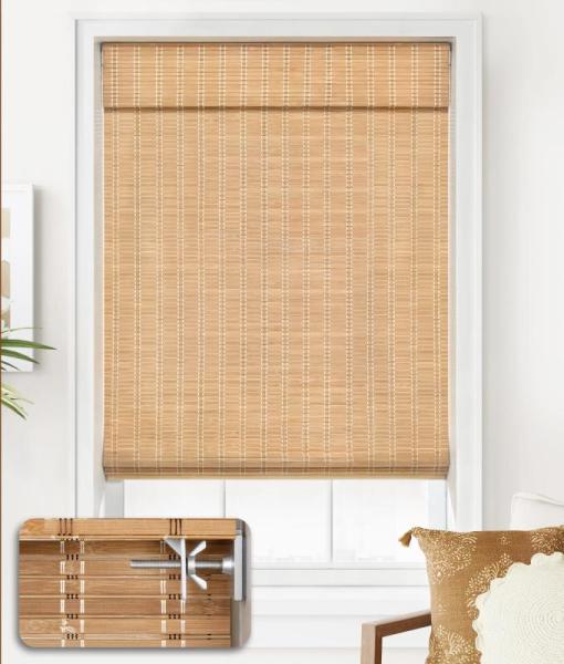 LazBlinds No Tools No Drill Cordless Bamboo Roman Shades - MSRP $79