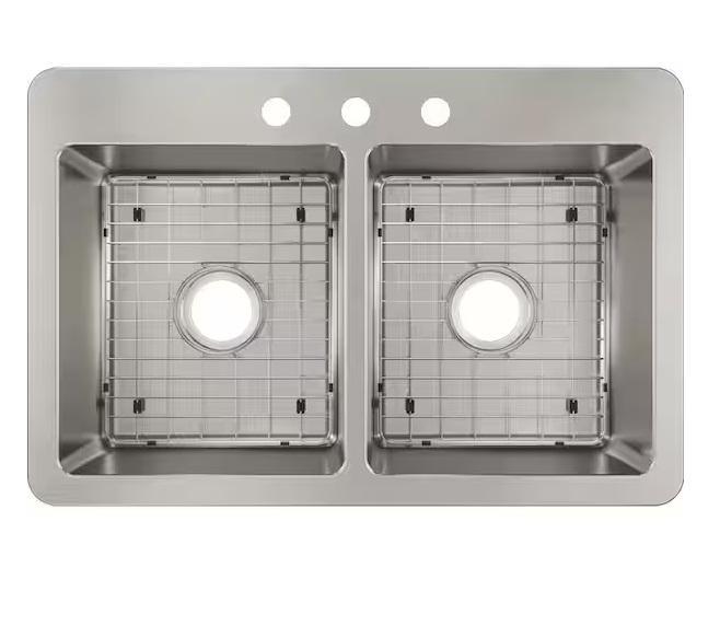 Plumbing - Elkay Avenue 33in Double Bowl Kitchen Sink, Glacier Bay 33in Kitchen Sink, Everbilt - Est Retail $1,378