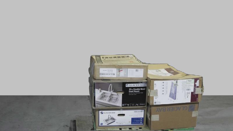 Plumbing - HDC Ceramic Single Sink Vanity Top, Glacier Bay Dolancourt Double Bowl 18-Gauge Sink - Est Retail $1,009
