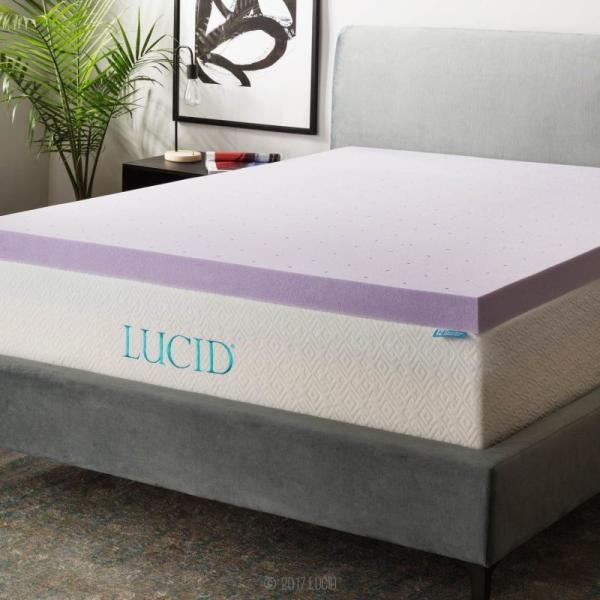 LUCID 3 Inch Lavender Infused Memory Foam Mattress Topper - Ventilated Design - Twin Size - MSRP $59