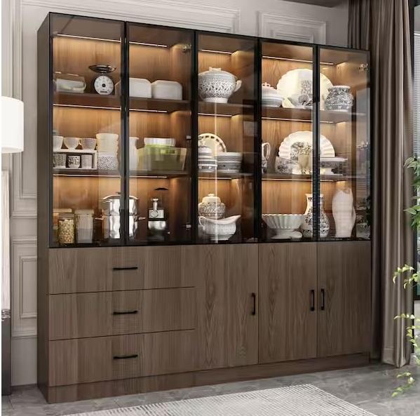 Home Decor- FUFU&GAGA Brown Wood 78.7inW Sideboard Cabinet & Picket House Dining Table 6pcSet -Est Retail $1,290- 2plts