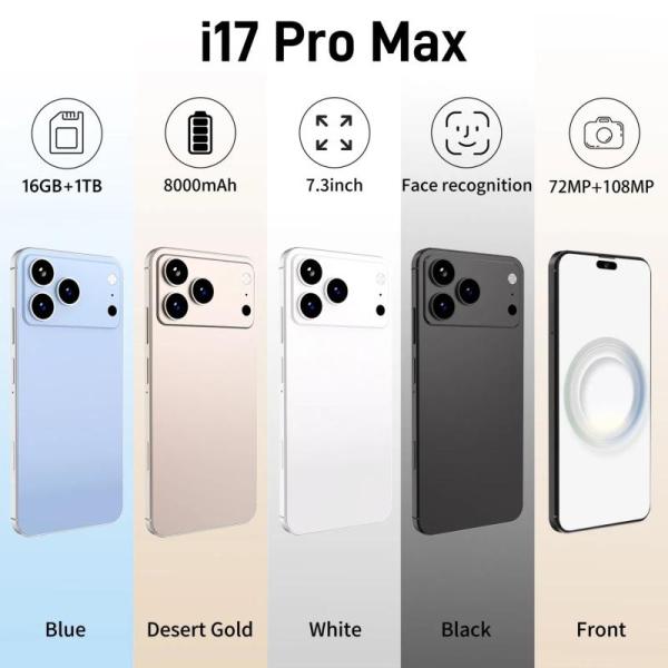 2 Unlocked i17 Pro Max Smartphones 7.1 8GB/256GB MTK6580