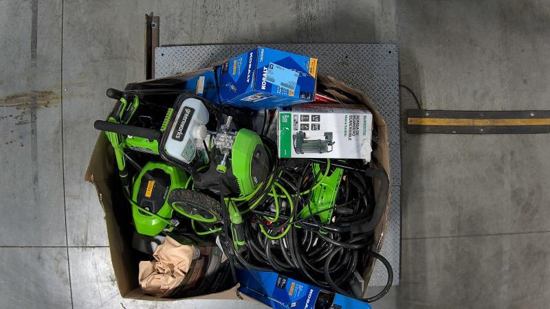 General Merchandise - Greenworks 2100-PSI Electric Pressure Washer, Zoeller Submersible Sump Pump - MSRP $3,021
