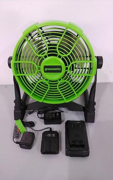 Greenworks Powerall 10" Cordless Hybrid Box Fan Kit with 2.0Ah Battery and Charger Green/Black - Est Retail $109