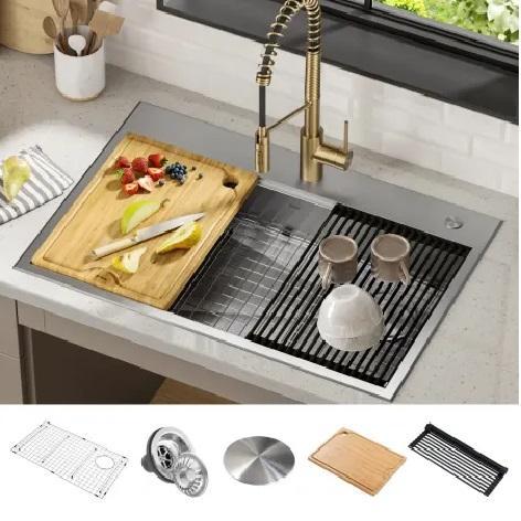 Kraus KWT310-33/5.5 Workstation Stainless Steel Kitchen Sink - MSRP $449