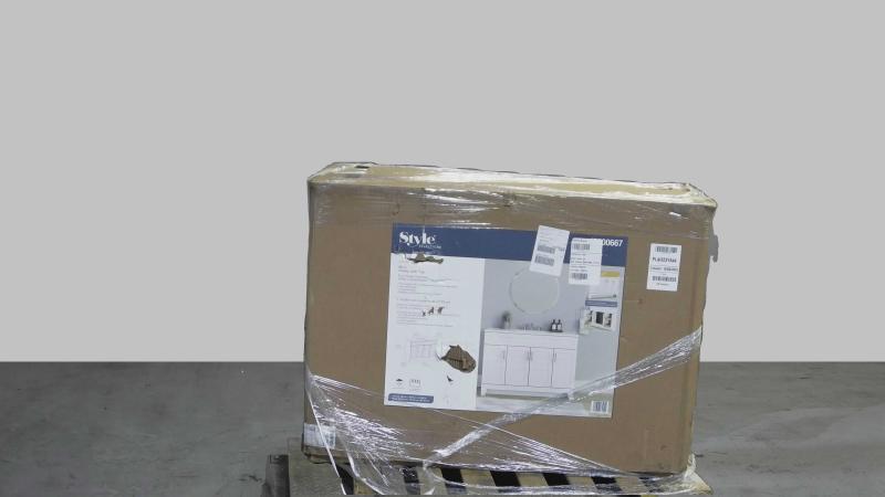 Style Selections Kirkman 48in Single Sink Bathroom Vanity, Allen+Roth POLYWOOD Oakport Chair, Blackstone - MSRP $3,794