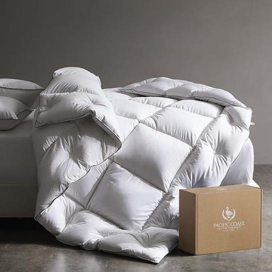 Home - Pacific Coast Goose Down Fiber Comforter, BDEUS Dual Layer Mem Foam Mattress Topper - MSRP $4,339