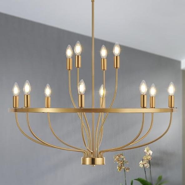 Widluth 33.5" Modern Gold Chandelier Light Fixture, Cordless 15" 2-in-1 Scarifier Dethatcher, Nerf Blaster -MSRP $1,322