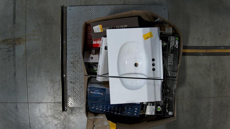 Harbor Breeze Aberfeld 22in Fandelier Ceiling Fan, EGO POWER+ POWERLOAD String Trimmer, Kobalt Speaker - MSRP $2,194