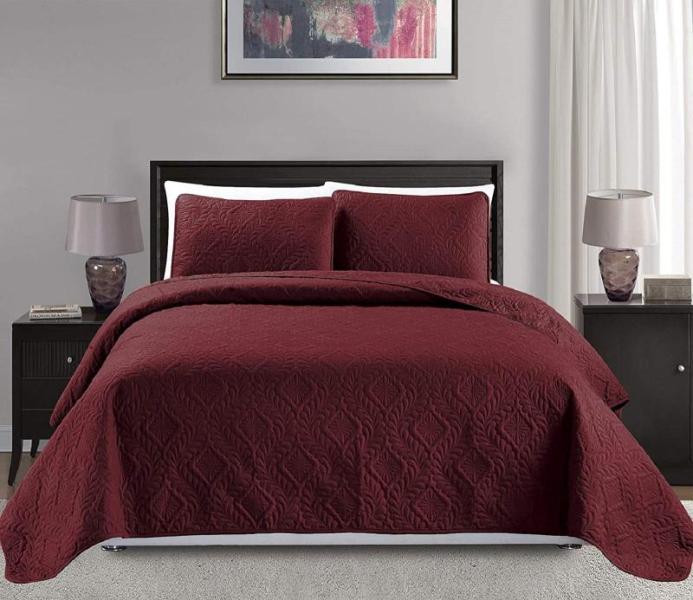 Home - Mk Collection 3pc King/California King Bedspread, Welhome Cotton Rayon from Bamboo Bath Towel Set - MSRP $1,280