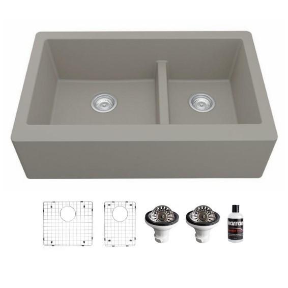 Karran 34" Farmhouse Double Basin Quartz Composite Kitchen Sink - MSRP $818