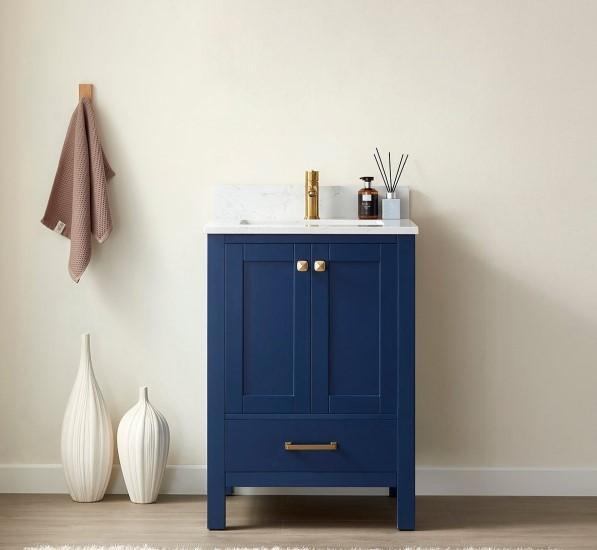 Miseno Shannon 24 Single Sink Bathroom Vanity White Stone Top in Blue - MSRP $658