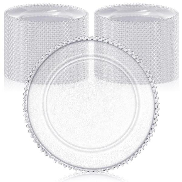Hoolerry 50 Pack Clear Charger Plates Bulk 13 Inch Plastic - MSRP $112