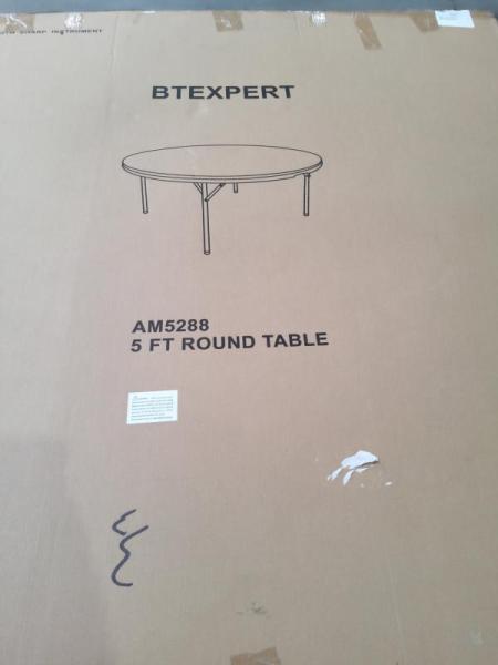 BTEXPERT 5ft 60" White Round Plastic Folding Table - MSRP $175