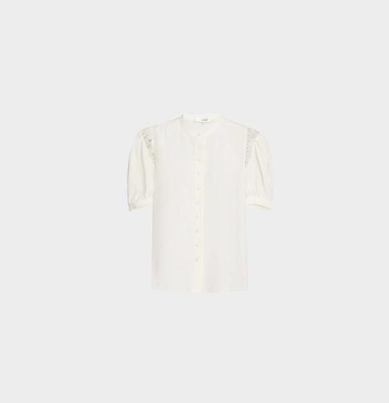 Apparel - Frame Denim Lace Shoulder Inset Silk Blouse, Vince Short-Sleeve Denim Shirtdress - Original MSRP $7,641