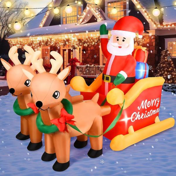 Home - Christmas Santa Sleigh Inflatable, Chenille Sofa Cover, Waffle Split Shower Curtain - MSRP $12,918