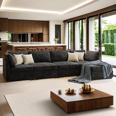 TRUCKLOAD - Home Decor - Seren Sectional, Fallan Velvet Sleigh Bed, Evelynn Coffee Table, Gleaming Lamp - MSRP $44,563