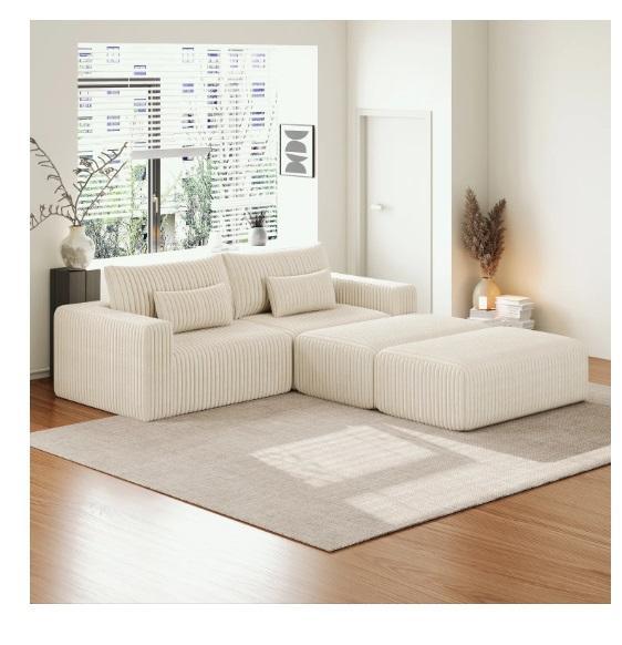 TRUCKLOAD - Housewares - Corduroy Sectional Loveseats w/Footstools, Aadhithya 100'' W Electric Fireplace - MSRP $32,941