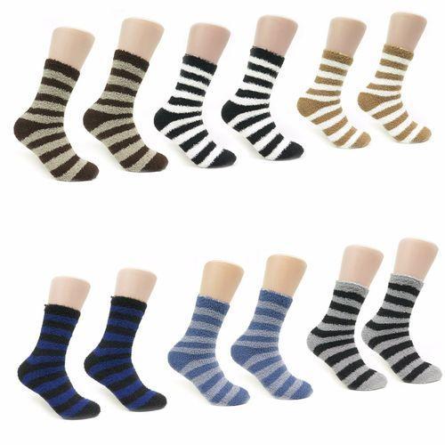 20 Dozen Mens Crew Ultra Soft Warm Fuzzy Striped