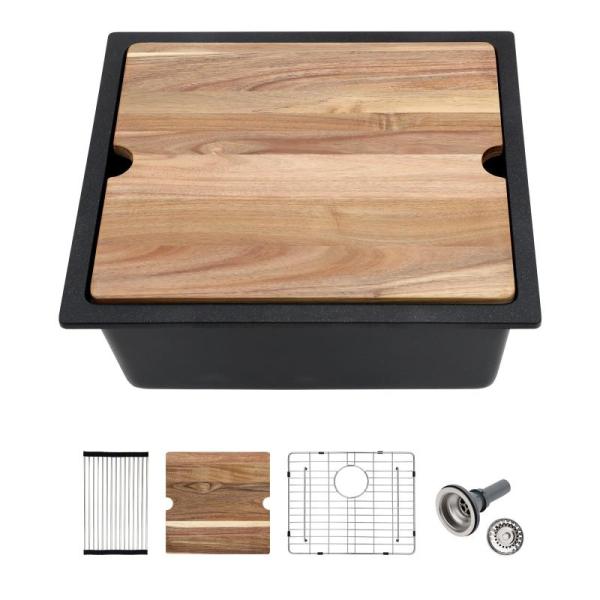 Home Improvement- Lofeyo Black Undermount Kitchen Sink, Doraimi Lighting 16 inch, 15 Granite Bar Sink  - MSRP $6,140