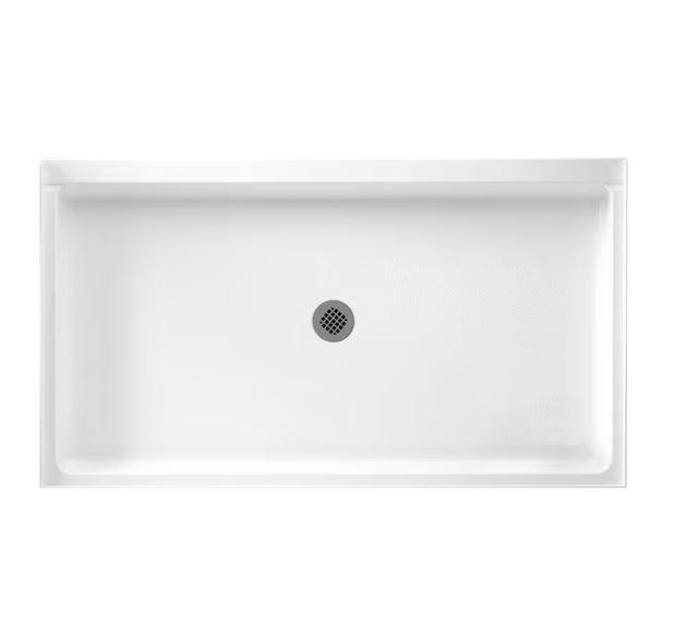 Kitchen & Bath- Swan threshold Center Drain Shower Pan, Virubi Floating Vanity Sink, Oatey Pan Liner -Est Retail $1,504