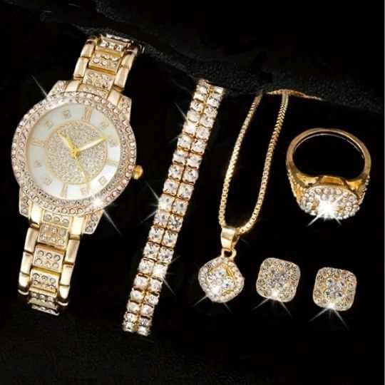New 50set -Full Diamond Watch, Necklace, Earring, Bracelet, Ring Set