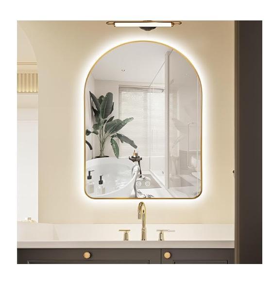 Home Decor - Niccy Arched LED Lighted Mirror, ANDY STAR Brushed Gold Mirror, Realgulf Floating Shelves - MSRP $2,366