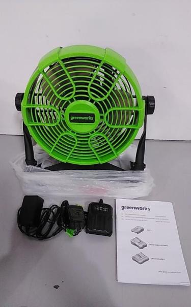 Greenworks Powerall 10" Cordless Hybrid Box Fan Kit with 2.0Ah Battery and Charger Green/Black - Est Retail $109