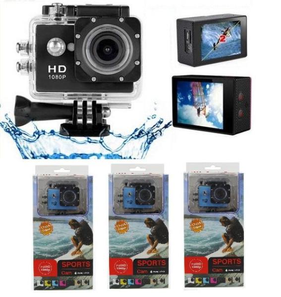 New 205pc -1080P HD Action Camera 30M Waterproof & Aux Audio Cable.