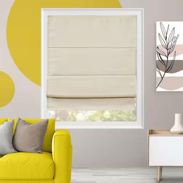 Window Decor- YELLOW BLINDS Moon Shell Blackout Cordless Shades, HDC, EXCLUSIVE HOME, StyleWell -Est Retail $6,764