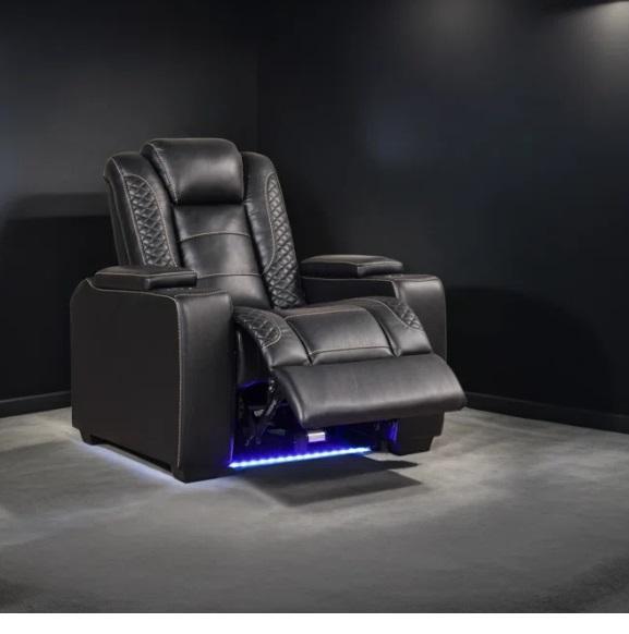 Two Winston Porter 39" Adjustable Headrest Power Man Cave/Home Theater Recliners w/Cup Holders USB & LED - MSRP $879