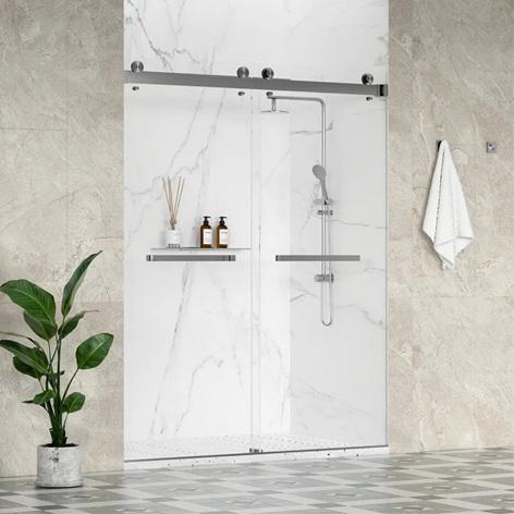 Azupin Catalyst 62"-66" W x 76" H Double Sliding Frameless Shower Door with 3/8" Clear Glass - MSRP $656