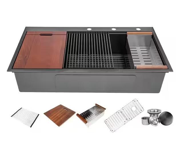 Plumbing - eModernDecor Single Workstation Kitchen Sink, Elkay Crosstown 24in Sink, Everbilt, HDC - Est Retail $1,509