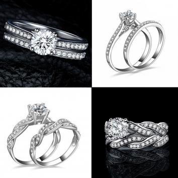192 Set of Cubic Zirconia Sterling Silver Engagement/Wedding Ring Set