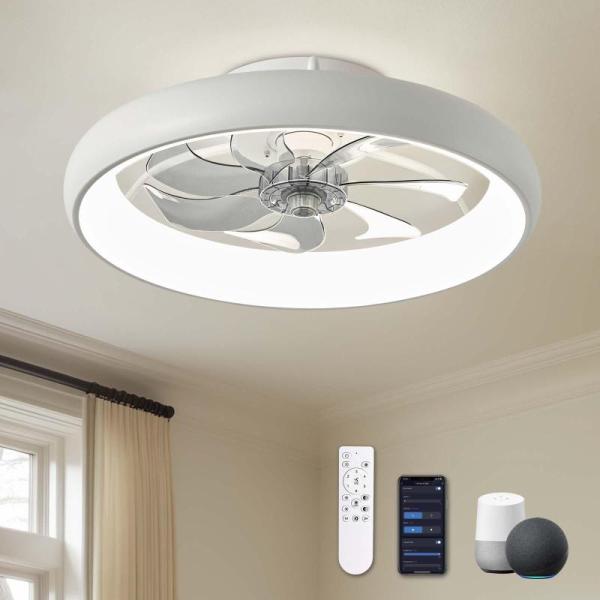 Home Improvement- LUDOMIDE 20" Modern White Flush Mount Ceiling Fan, Boho Caged Ceiling Fans - MSRP $5,920